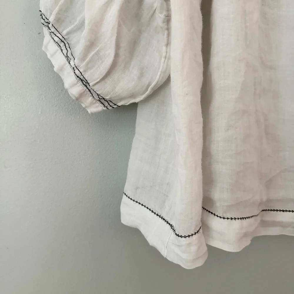 Maeve White Linen Tunic with Black Trim/Stitching XL - Picture 9 of 12